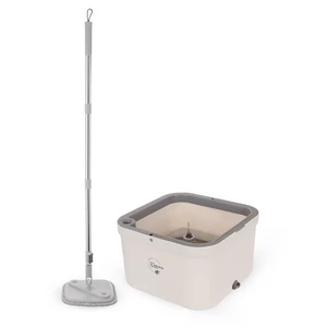 طقم جردل تنظيف مع الموب ، ستانلس ستيل وبلاستيك ، رمادى فاتح 