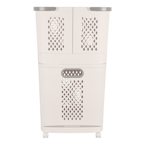 طقم  سلة غسيل ترولى مع سلتين، بلاستيك عالى الجوده - اوف وايت 