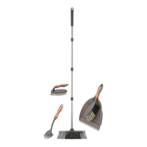 طقم أدوات التنظيف، 5 قطع، بلاستيك مع ستانلس ستيل - رمادى مع برتقالي