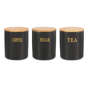 طقم تخزين، 3 قطع، بورسلين، اسود - ذهبى