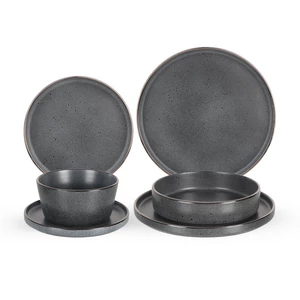 رياكتيف طقم عشاء، 24 قطعه ل 6 افراد، بورسلين عالى الجوده، صنع فى تايلاند - رمادى غامق حجرى من كواليتير