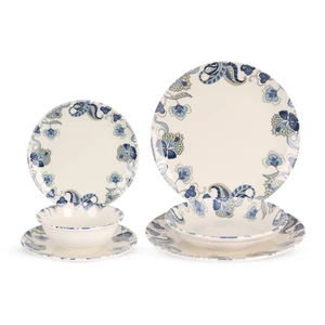 طقم عشاء بورسلين تركي، 24 قطعة - كريمي ازرق