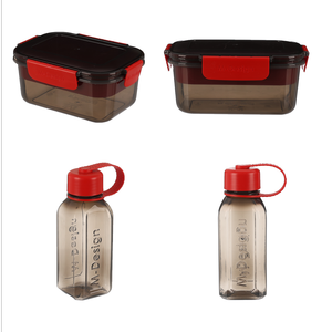 طقم لانش بوكس 5 قطع ام ديزاين، (لانش بوكس 1.1 لتر +زجاجه مياه 500مل + 3 قطع أدوات طعام)، بلاستيك - اسود