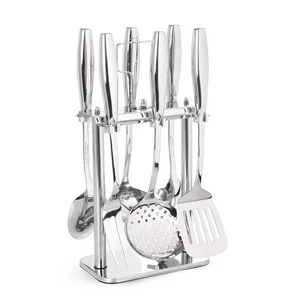 طقم أدوات الطبخ، 6 قطع مع حامل، ستانلس ستيل عالى الجوده - سلفر