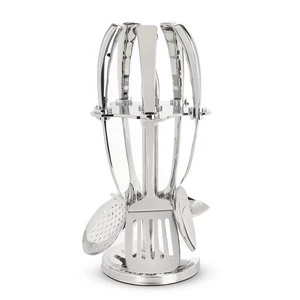 طقم أدوات الطبخ، 5 قطع مع حامل، ستانلس ستيل عالى الجوده - سلفر