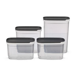 طقم حافظات طعام، 4 قطع باغطيه، مستطيل - رمادى 