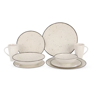 طقم عشاء، 30 قطعه ل 6 افراد، بورسلين - ابيض بنقط بنى من روزا 