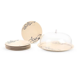 طقم حلويات بورسلين 8 قطع كلمات - بيج