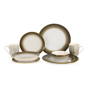 طقم عشاء بورسلين فوليو روزا، 30 قطع - ابيض بنقط رمادي