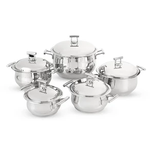 طقم حلل، 10 قطع بغطاء، بتصميم كروي، ستانلس ستيل من عبود