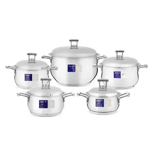 طقم حلل ستانلس ستيل 10 قطع بغطاء ستانلس ستيل عبود، تصميم القبة - فضي