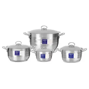 طقم حلل ستانلس ستيل 8 قطع بغطاء، ستانلس ستيل، تصميم خطوط  من عبود