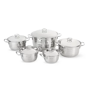 طقم حلل، 10 قطع بغطاء، مقاسات (16-18-20-24-32)، استانلس ستيل - فضي من عبود