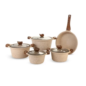 طقم حلل 9 قطع، جرانيت حيوى - رمادى حجرى من كوكين