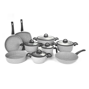 طقم حلل، 14 قطعه، جرانيت حيوى - رمادى حجرى من كوكين