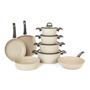 طقم حلل، 14 قطعه، جرانيت حيوى - بنى حجرى من كوكين