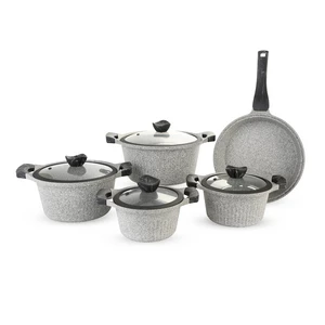 طقم حلل، 9 قطع جرانيت حيوى - رمادي حجرى من كوكين