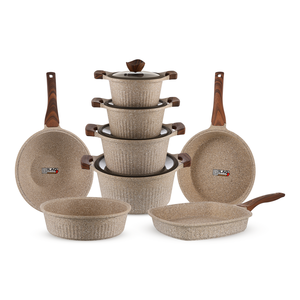 طقم حلل، 12 قطعة، جرانيت حيوي، داى كاست - بنى حجرى من كوكين