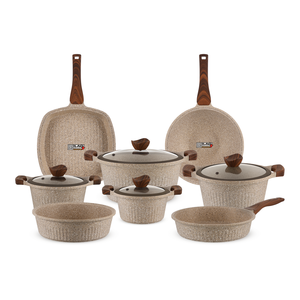 طقم حلل جرانيت حيوي 12 قطعة داي كاست كوكين - بني حجري