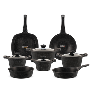 طقم حلل 12 قطعة، جرانيت حيوى، داى كاست - اسود حجرى من كوكين