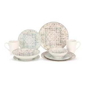 طقم عشاء بورسلين تصميم موزاييك كلاسيكي روزا، 30 قطعة - باستيل