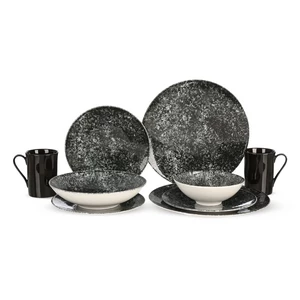 طقم عشاء، 30 قطعه ل 6 افراد، بورسلين - اسود منقط أبيض من روزا 