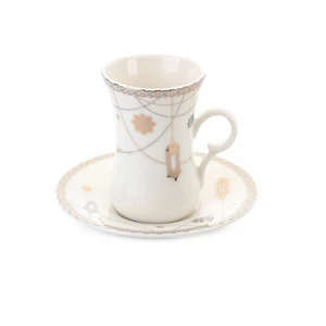 طقم شاي عربي بورسلين فرحة، 6 قطع - ابيض ذهبي