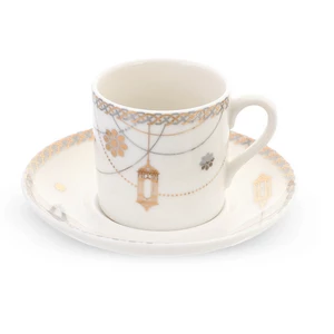 فرحه طقم قهوه، 6 قطع ل 3 اشخاص، بورسلين - ابيض مع ذهبى