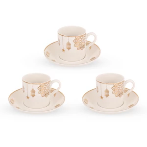 طقم فنجان قهوة بورسلين جولدن ديكوريشن،، 6 قطع - ابيض ذهبي