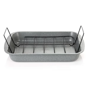 صنيه فرن مستطيله، مقاس 45 - 31 ، جرانيت مع حامل ستانلس ستيل - رمادى حجرى من نيوفلام