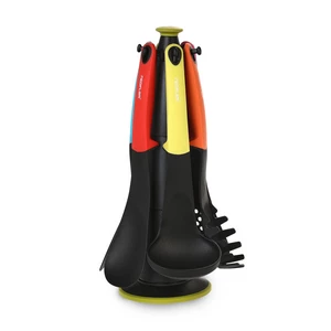 طقم أدوات الطبخ، 6 قطع مع حامل - مقابض متعدده الألوان من نيوفلام