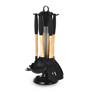 طقم أدوات الطبخ، 6 قطع مع حامل - لون اسود من نيوفلام