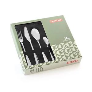 طقم شوك وملاعق، 24 قطعه ل 6 افراد، بمقابض مسطحة ستانلس ستيل - فضى من نيو فلام