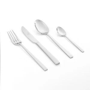 طقم شوك وملاعق، 24 قطعه ل 6 افراد، تصميم أنيق بحواف مربعة،  ستانلس ستيل -  فضى من نيو فلام