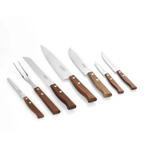 طقم سكاكين، 7 قطع ستانلس ستيل مع حامل خشب - بنى من ترامونتينا