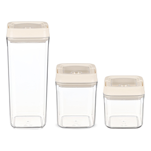 طقم حافظات طعام وبقوليات، 3 قطع بغطاء محكم، سعة 1700مل، اكريليك - شفاف بغطاء ابيض من فرى كوك