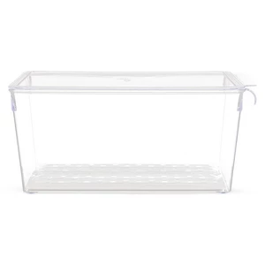 علبة ثلاجة اكريليك مستطيلة فولي لايف، مع غطاء وسلة تصفية داخلية - شفاف