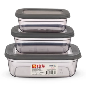 طقم حافظات طعام، 3 قطع باغطيه، سعة(400-670-1200مل )، مستطيله ، بلاستيك - رمادى من فولى لايف