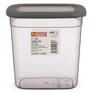 Foly Life Food Container with Cover, 2000ml, Rectangular shape, Plastic - Grey