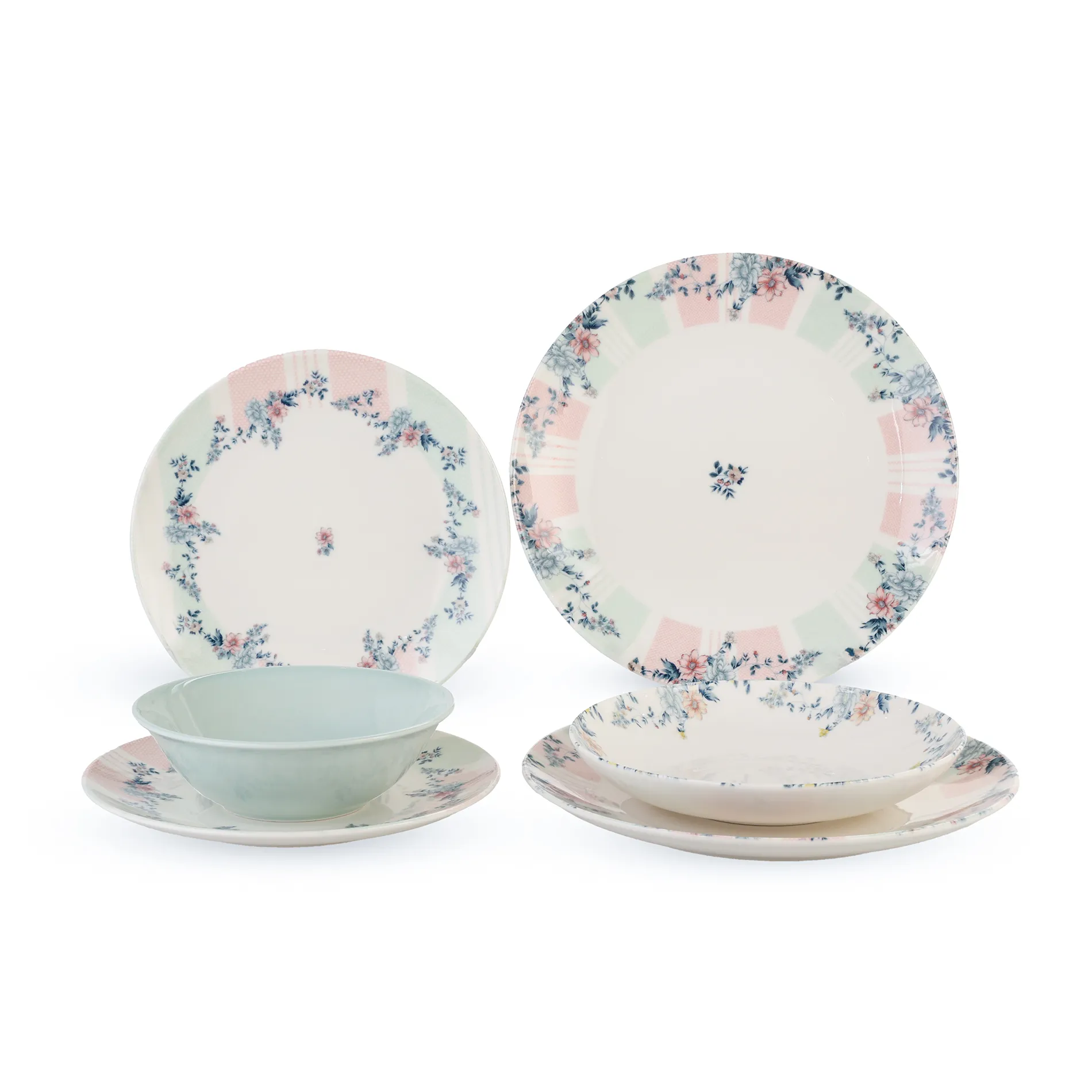 طقم عشاء بورسلين، 24 قطعه ل 6 افراد - اخضر مع بينك من بورسر