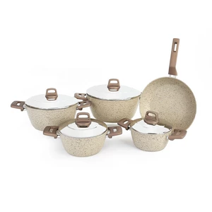 طقم حلل، 9 قطع، جرانيت تركى  بغطاء ستيل - كريمي من ايكوتن