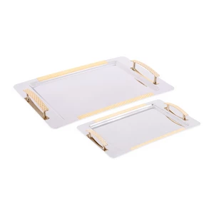 طقم صوانى تقديم قطعتين، مستطيل، ستانلس ستيل - فضى مع ذهبى لامع  من نيهير