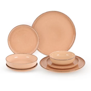 طقم عشاء، 24 قطعه ل 6 افراد، بورسلين - وردى خوخى باطار بنى من كوتاهيا