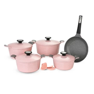 طقم اوانى الطبخ،  9 قطع، جرانيت، كورى - بينك حجرى من نيوفلام