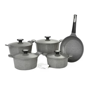 طقم اوانى الطبخ، 9 قطع، جرانيت، كورى - رمادى حجرى من نيوفلام