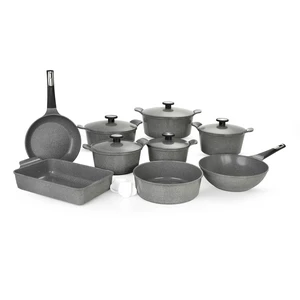 طقم اوانى الطبخ، 14 قطعة، جرانيت، كورى - رمادى حجرى من نيوفلام