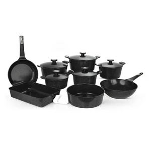 طقم اوانى الطبخ، 14 قطعة، جرانيت، كورى - اسود حجرى من نيوفلام