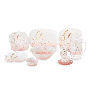 طقم عشاء مربع، 46 قطعة ، اركوبيركس - أبيض مع زخارف من الأزهار الوردية، من لومينارك