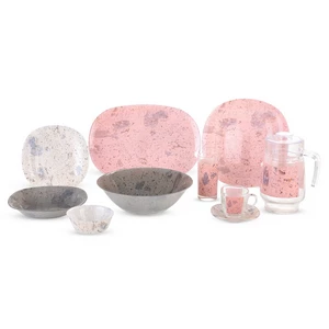 طقم عشاء مربع، 46 قطعة ، اركوبيركس، بتصميم رخامي ممزوج بألوان وردية ورمادية، من لومينارك