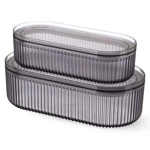 بيرلى طقم حافظات ولانش بوكس، قطعتين سعة (1000+2000مل )، تصميم بيضاوى مخطط، اكريليك - رمادى من ويلينى